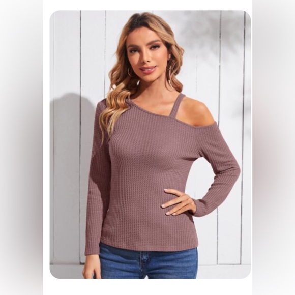 Cute Spring Cold Shoulder Ribbed Soft Shirt - Picture 1 of 5